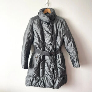 Zara Down Blend Puffer Turtleneck Belted Winter Coat  Jacket Silver Grey Medium